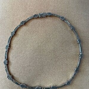 Vintage Sterling 925 Solid Silver Marcasite 16" Necklace Love Shape